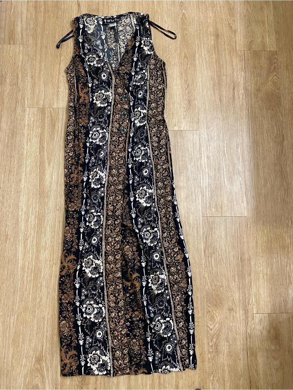 Vintage All that Jazz Black, Brown and Cream Floral Maxi Dress